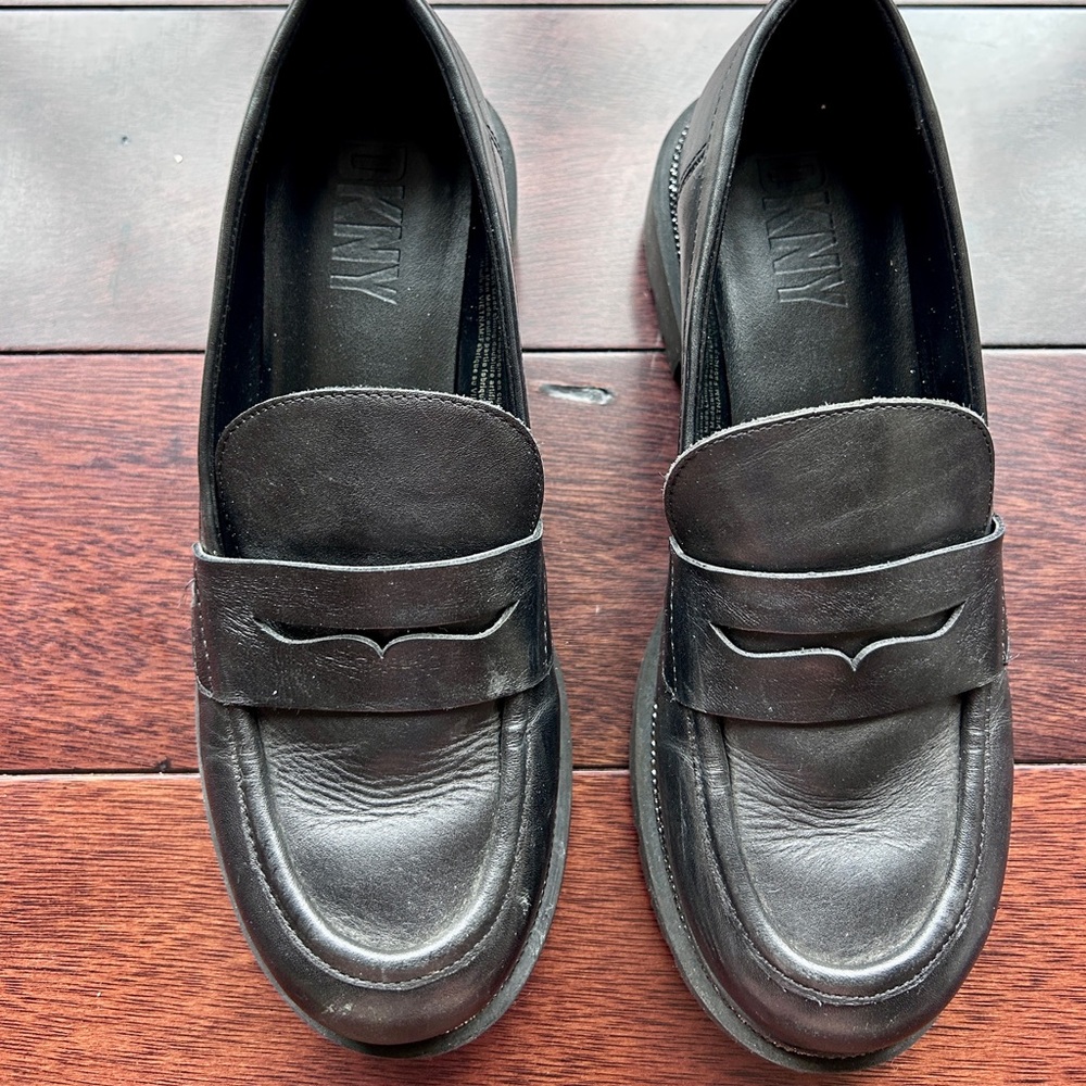 DKNY Women’s Black Leather Slip-On Loafers